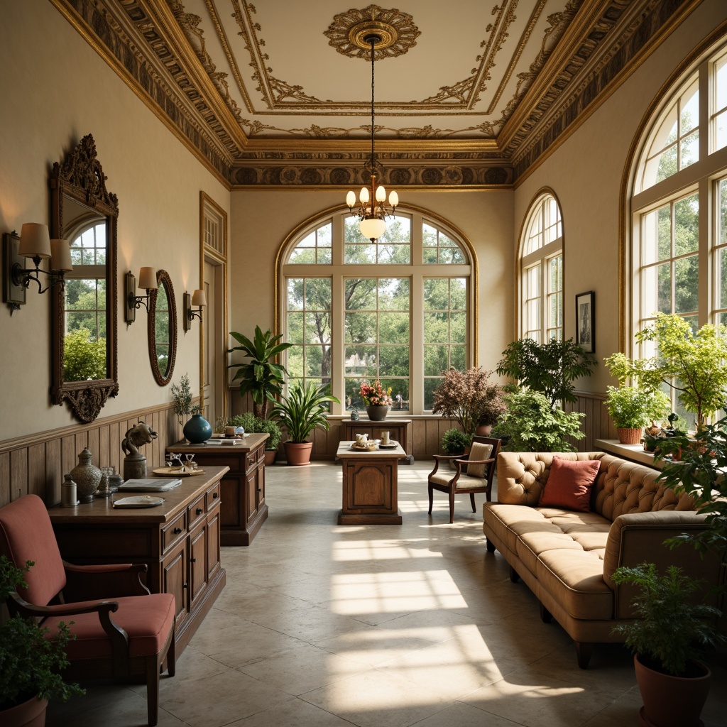 Prompt: Soft warm lighting, calming beige walls, gentle cream accents, soothing sage greenery, muted blush tones, elegant dark wood furniture, ornate golden details, intricate plaster ceilings, romantic Victorian architecture, sprawling gardens, lush floral arrangements, vintage medical equipment, distressed leather textures, nostalgic sepia tones, shallow depth of field, 1/1 composition, warm natural light, realistic ambient occlusion.