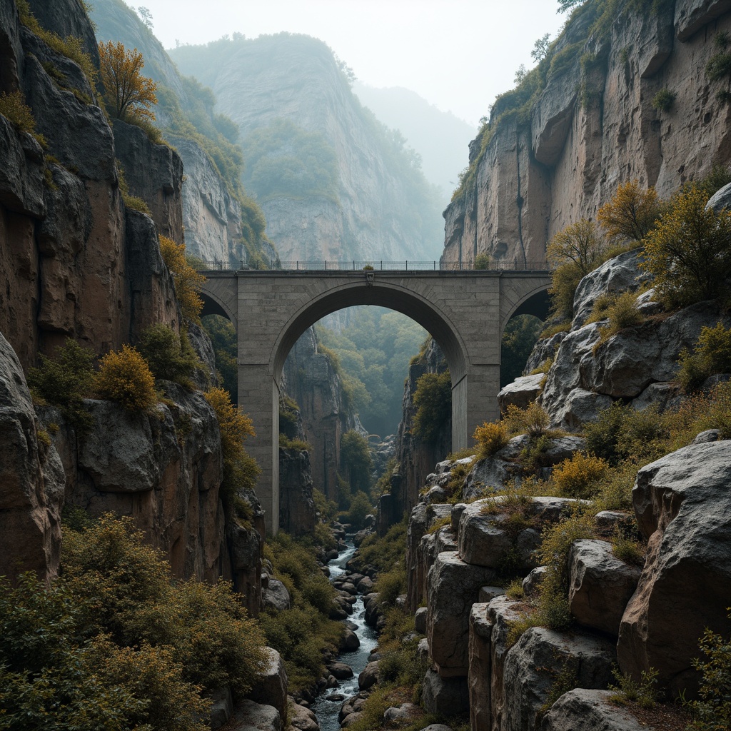 Prompt: Rugged mountainous terrain, natural stone walls, sturdy bridge abutments, robust concrete foundations, intricate arches, rusticated stonework, earthy color palette, weathered textures, dramatic lighting, low-angle shot, cinematic composition, atmospheric mist, subtle fog, mysterious ambiance, ancient ruins, historic landmarks, monumental structures, imposing architecture, grand scale, heroic perspective.