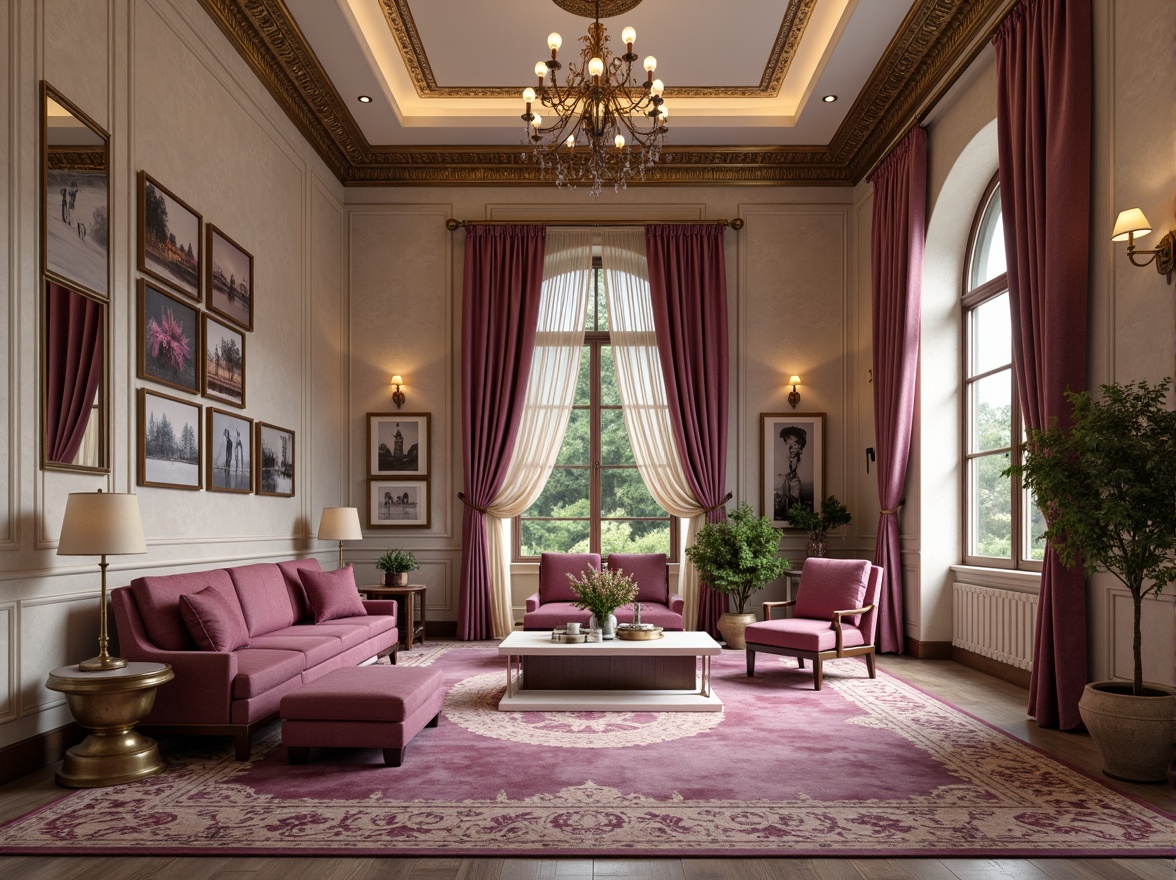 Prompt: Rich mauve hues, elegant luxurious atmosphere, soft feminine touches, warm beige accents, creamy whites, subtle gold metallics, ornate intricate patterns, lavish textures, sophisticated modern interiors, refined decorative elements, opulent velvety fabrics, dramatic lighting effects, high-end designer furniture, majestic architectural details, refined urban landscapes, serene natural surroundings.