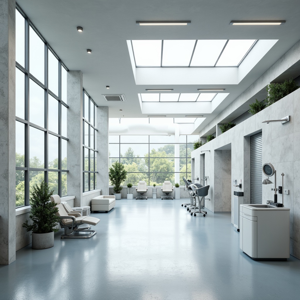 Prompt: Minimalist clinic, abundant natural light, large windows, clerestory windows, skylights, reflective white surfaces, sterile environments, futuristic medical equipment, sleek metal frames, geometric shapes, brutalist concrete walls, industrial-style lighting fixtures, diffused soft light, subtle shading, 1/1 composition, shallow depth of field, realistic textures, ambient occlusion.Please let me know if this meets your requirements!