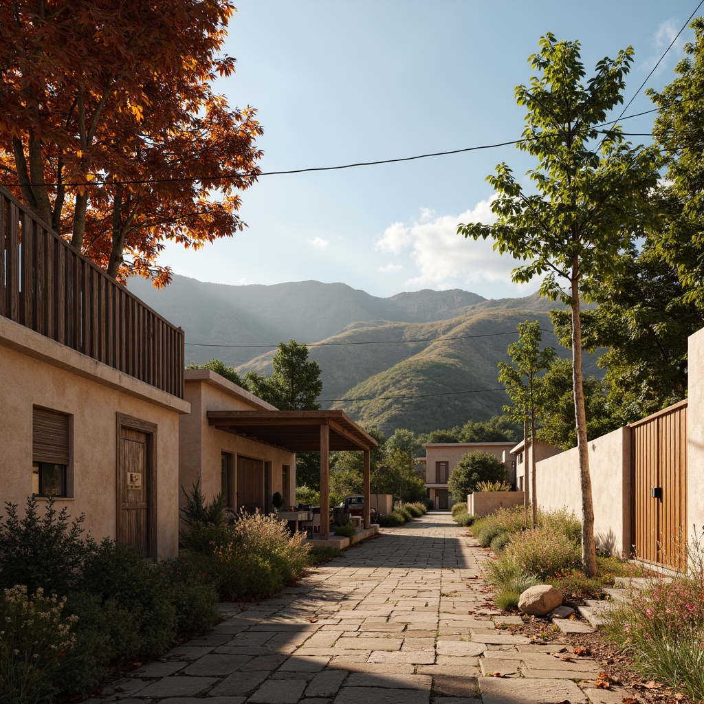 Prompt: Rustic rural landscape, rolling hills, deciduous trees, worn wooden fences, distressed stone walls, earthy color palette, natural material textures, rough-hewn wood accents, vintage metal decorations, ornate ceramic tiles, handmade crafts, regional cultural patterns, warm sunny day, soft diffused lighting, shallow depth of field, 2/3 composition, intimate framing, realistic weathering effects.