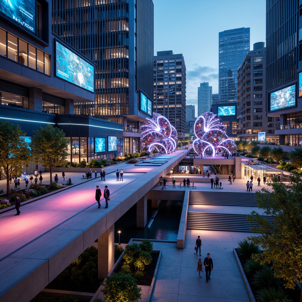 Prompt: Futuristic transportation hub, sleek metallic structures, dynamic LED lights, neon-lit pedestrian walkways, vibrant color schemes, modern urban planning, bustling cityscape, elevated platforms, transparent glass roofs, cantilevered canopies, innovative solar panels, kinetic sculptures, abstract geometric patterns, high-contrast dramatic lighting, shallow depth of field, 1/1 composition, cinematic atmosphere, realistic reflections, ambient occlusion.