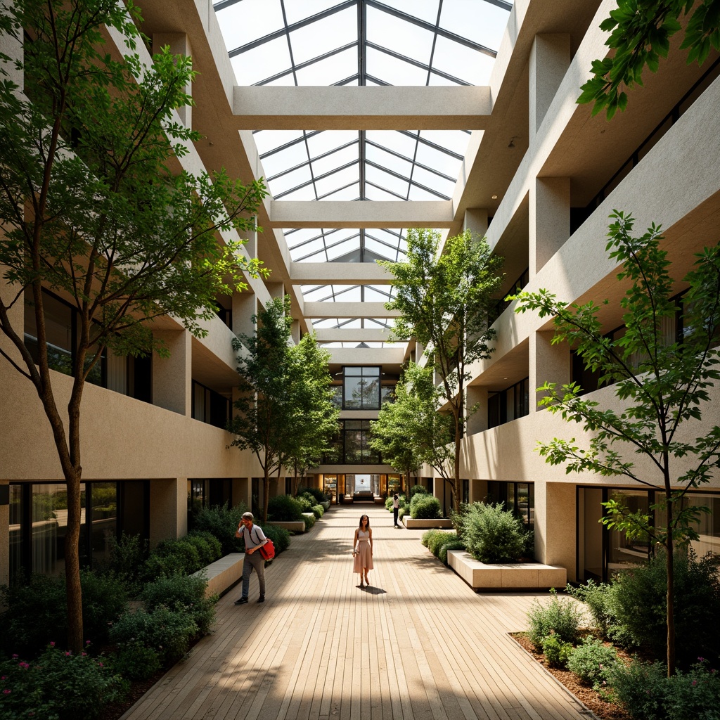 Prompt: Bright atrium, high ceiling, clerestory windows, natural ventilation, green walls, living plants, wooden floors, minimal ornamentation, earthy tones, soft warm lighting, shallow depth of field, 1/1 composition, panoramic view, realistic textures, ambient occlusion.