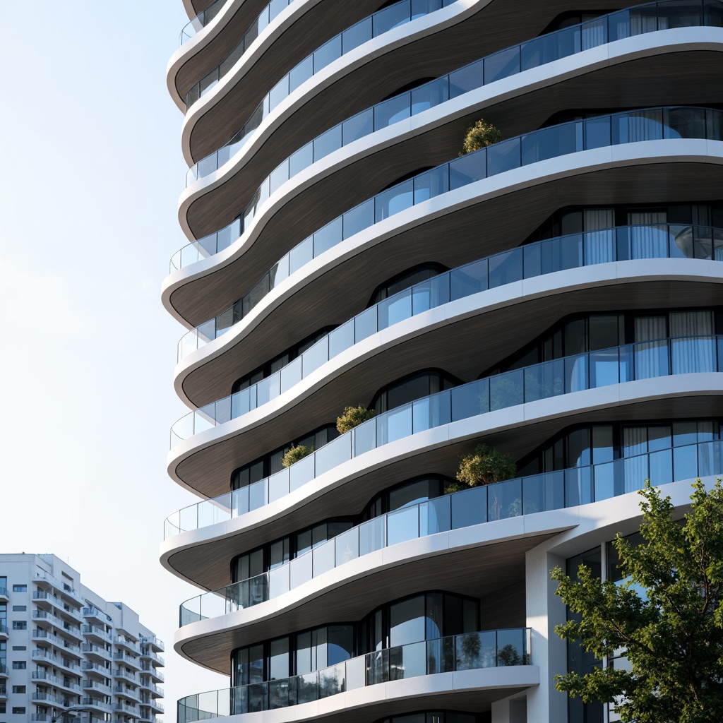 Prompt: Curved building facade, smooth rounded edges, horizontal lines, nautical-inspired details, metallic materials, chromed accents, porthole windows, cantilevered balconies, ocean-blue color scheme, sleek minimalist aesthetic, luxurious modern feel, urban coastal setting, sunny day, soft warm lighting, shallow depth of field, 1/1 composition, realistic reflections, ambient occlusion.Let me know if you need any adjustments!