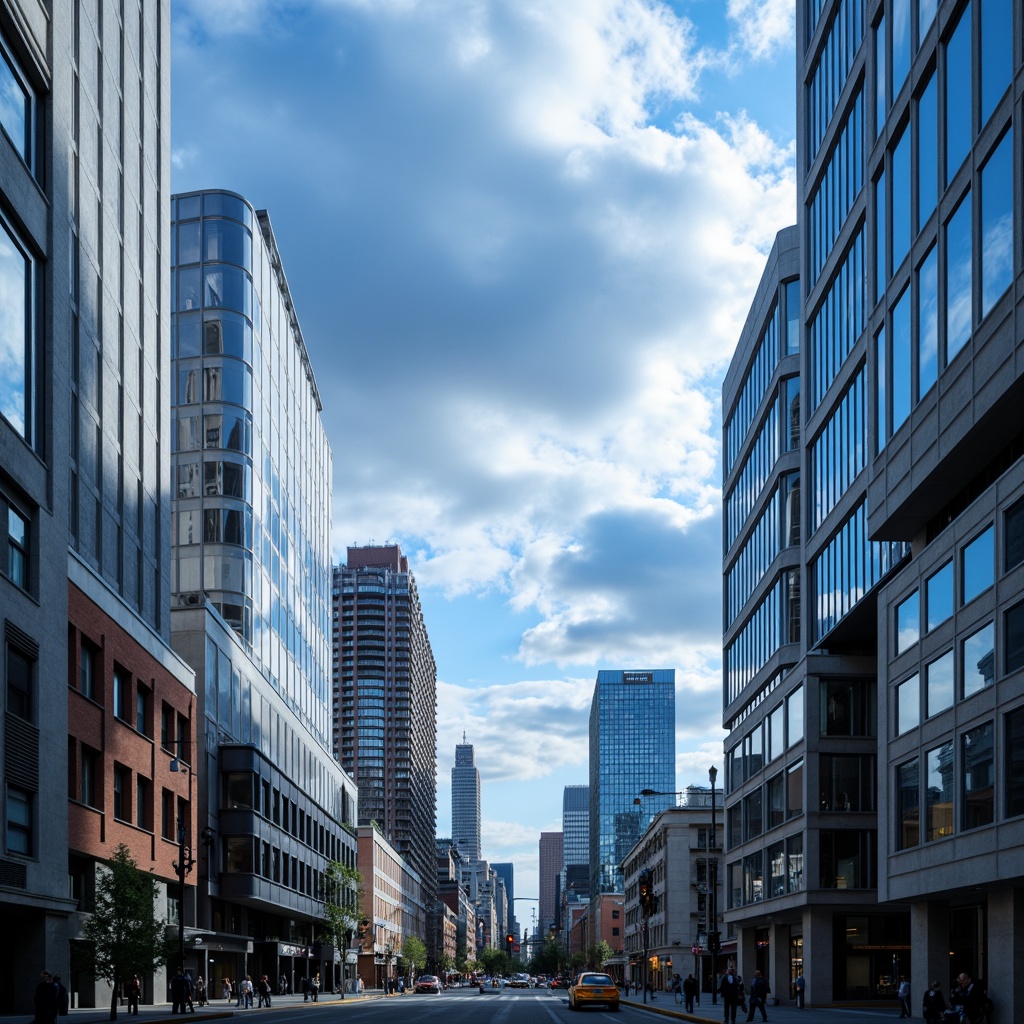 Prompt: Streamlined buildings, curved lines, rounded edges, aerodynamic shapes, metallic materials, reflective surfaces, high-gloss finishes, minimalist ornamentation, futuristic aesthetic, urban cityscape, blue skies, dramatic clouds, soft diffused lighting, shallow depth of field, 2/3 composition, symmetrical framing, realistic reflections, ambient occlusion.