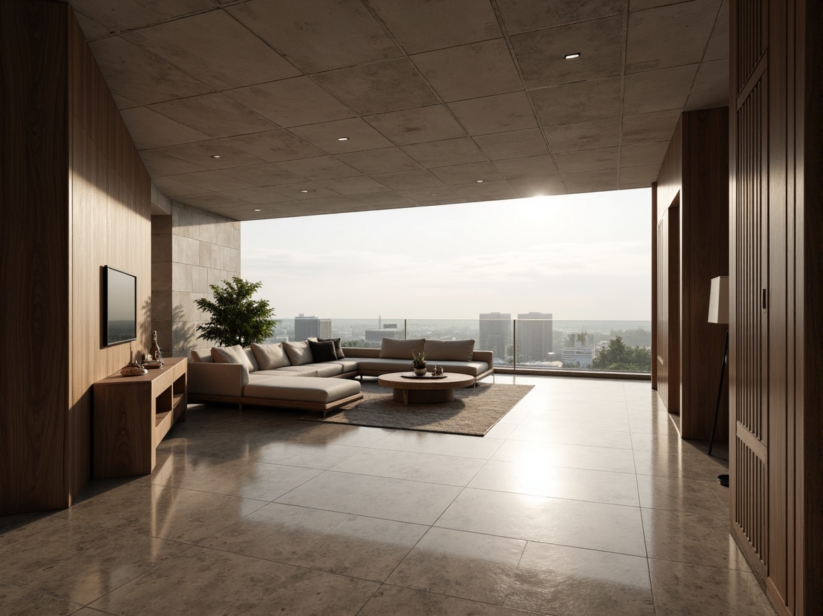 Prompt: Luxurious penthouse, sleek modern architecture, angular lines, minimalist design, neutral color palette, monochromatic tones, rich wood accents, polished marble floors, floor-to-ceiling windows, panoramic city views, soft warm lighting, dramatic shadows, 1/1 composition, high-contrast ratio, cinematic mood, atmospheric haze, ambient occlusion.