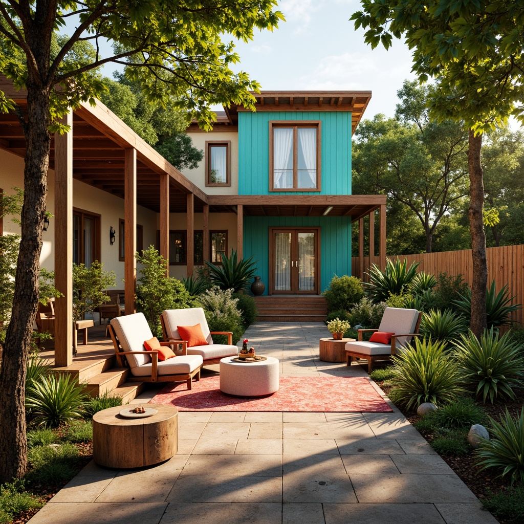 Prompt: Vibrant fusion homes, exotic zoo surroundings, lush greenery, tropical plants, animal enclosures, rustic wooden fences, natural stone pathways, eclectic color palette, bold turquoise accents, warm beige tones, rich brown textures, bright coral hues, whimsical patterned rugs, distressed wood furniture, playful jungle-inspired decor, sun-drenched windows, soft golden lighting, shallow depth of field, 1/1 composition, realistic fur textures, ambient occlusion.