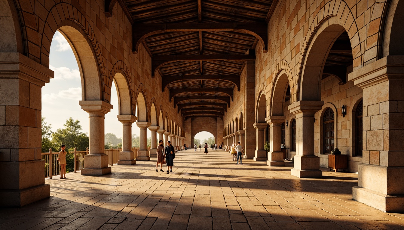 Prompt: Grand, rustic barns, Byzantine architectural influence, arches with ornate carvings, richly colored stone walls, earthy tones, natural textures, wooden beams, vaulted ceilings, intricate mosaics, warm golden lighting, dramatic shadows, 3/4 composition, symmetrical framing, high contrast ratio, realistic renderings.