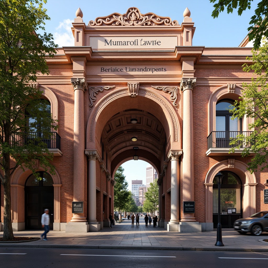 Prompt: Intricate brick facades, ornate Baroque details, rustic red brick tones, curved archways, grand entrance gates, decorative pilasters, ornamental cornices, community gathering spaces, vibrant urban plazas, lively street performances, warm sunny days, soft warm lighting, shallow depth of field, 1/2 composition, realistic textures, ambient occlusion.