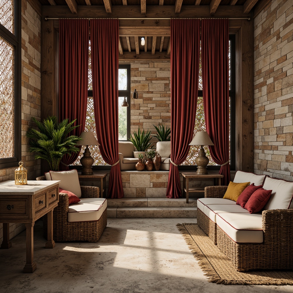 Prompt: Rough stone walls, weathered wood planks, rusty metal grids, soft velvet drapes, intricate mosaic patterns, glossy ceramic tiles, smooth marble countertops, distressed concrete floors, natural fiber rugs, woven wicker furniture, ambient warm lighting, shallow depth of field, 1/1 composition, realistic textures, detailed normal maps.