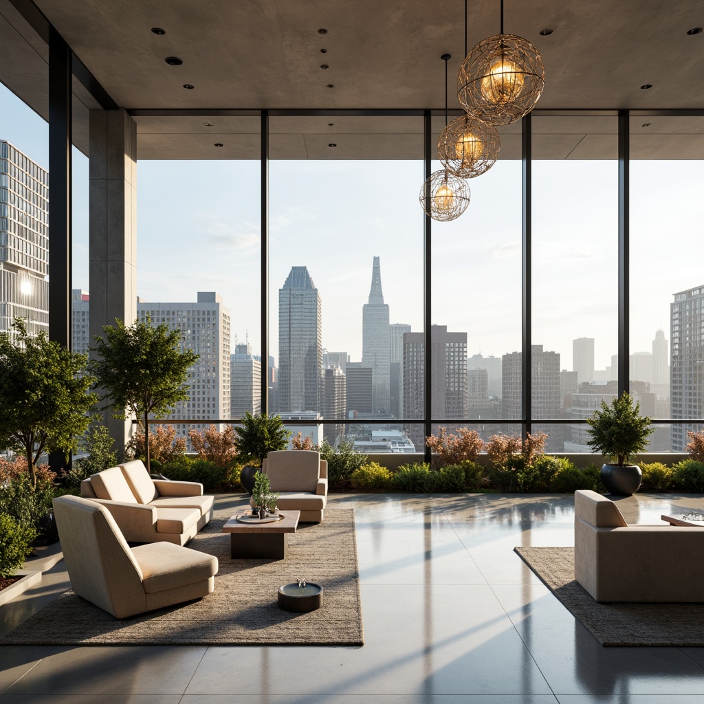 Prompt: Luxurious penthouse, floor-to-ceiling windows, panoramic city views, minimalist interior design, neutral color palette, sleek modern furniture, polished marble floors, lavish chandeliers, abundant natural light, soft warm glow, shallow depth of field, 1/1 composition, realistic textures, ambient occlusion, urban skyline, bustling city life, rooftop garden, lush greenery, vibrant flowers, comfortable outdoor seating, warm sunny day.