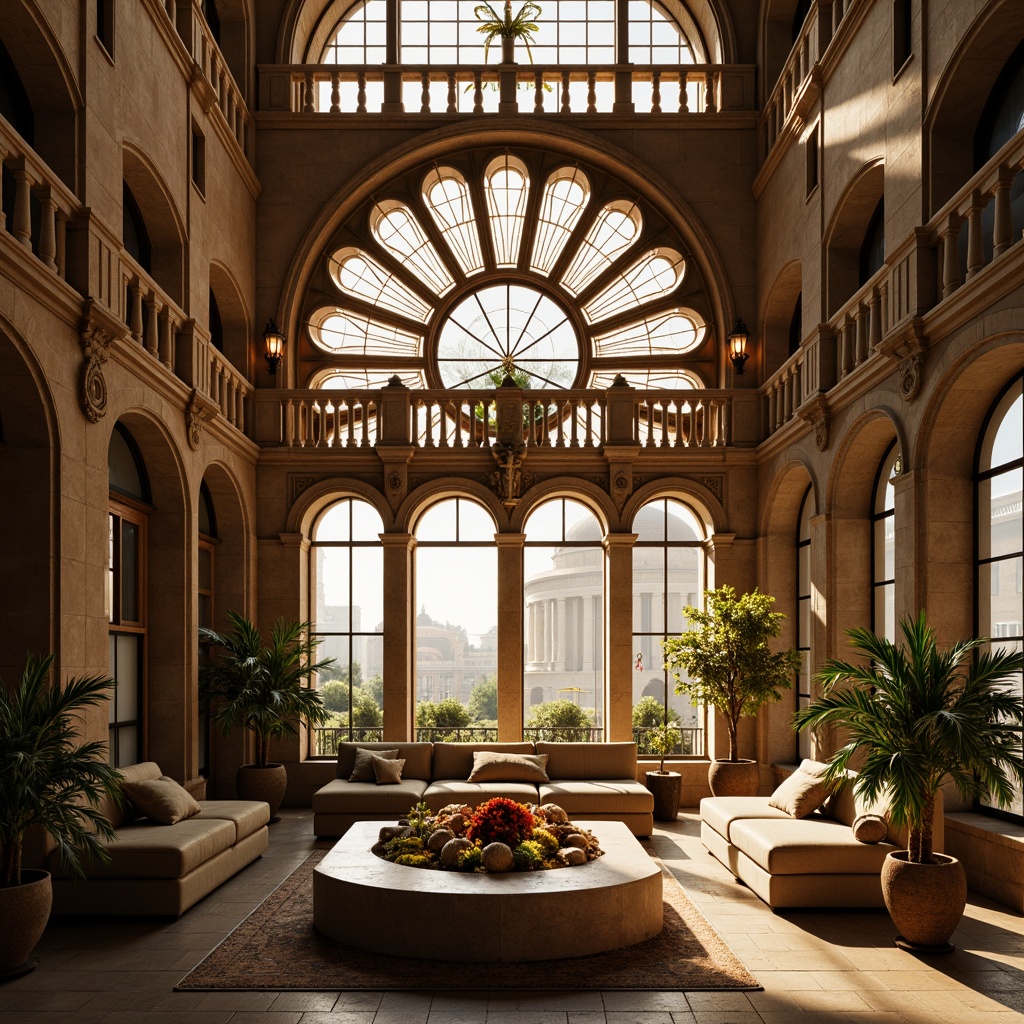 Prompt: Ornate arched windows, Renaissance palazzo, classical Italian architecture, intricately carved stone facades, ornamental balustrades, symmetrical compositions, grandiose scale, warm golden lighting, soft focus, shallow depth of field, 2/3 composition, dramatic shadows, realistic textures, ambient occlusion.