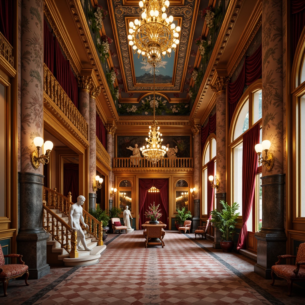 Prompt: Luxurious mansion, grand entrance, ornate columns, intricately carved wooden doors, lavish furnishings, opulent chandeliers, rich velvet drapes, golden accents, regal atmosphere, majestic staircases, sculpted marble statues, exquisite tile work, vibrant colorful patterns, Baroque-inspired architecture, dramatic lighting effects, warm cozy ambiance, shallow depth of field, 1/1 composition, realistic textures, ambient occlusion.