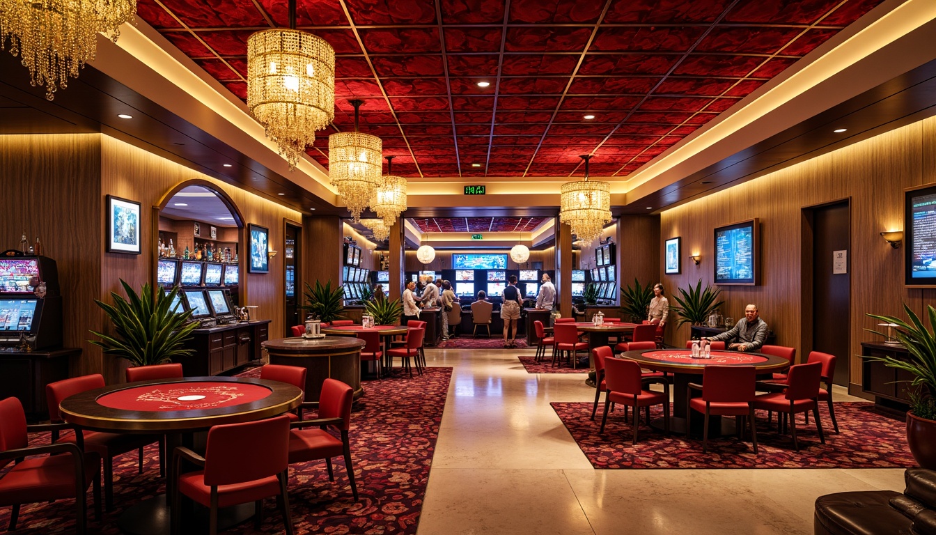 Prompt: Luxurious casino interior, rich velvet fabrics, metallic accents, glossy marble floors, ornate chandeliers, vibrant neon lights, sleek modern furniture, bold geometric patterns, lavish decorations, opulent atmosphere, warm golden lighting, shallow depth of field, 1/1 composition, realistic textures, ambient occlusion.