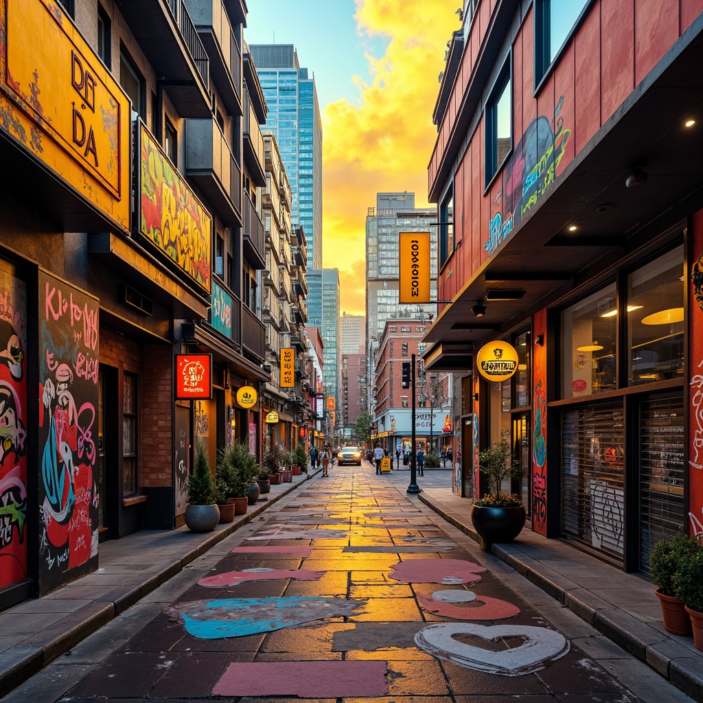 Prompt: Vibrant abstract art, expressive brushstrokes, bold color blocking, contrasting hues, rich textures, metallic accents, iridescent sheen, neon lights, urban cityscape, graffiti-inspired patterns, eclectic mix of vintage and modern elements, warm golden lighting, atmospheric mist, shallow depth of field, 1/1 composition, panoramic view, realistic reflections, ambient occlusion.