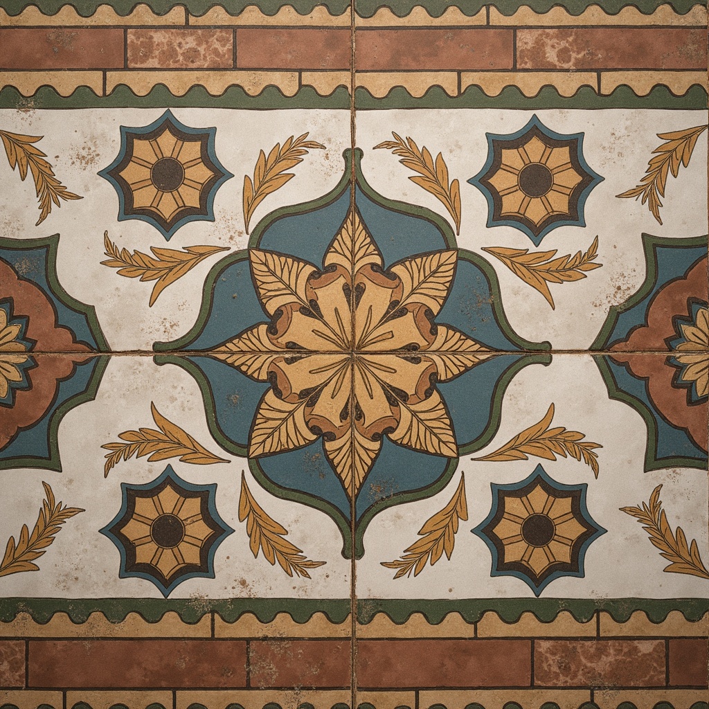 Prompt: Classic tile patterns, intricate mosaics, earthy color palette, natural stone textures, handmade ceramic tiles, distressed finishes, vintage-inspired designs, ornate borders, geometric shapes, subtle contrasts, soft warm lighting, shallow depth of field, 3/4 composition, realistic renderings, ambient occlusion.