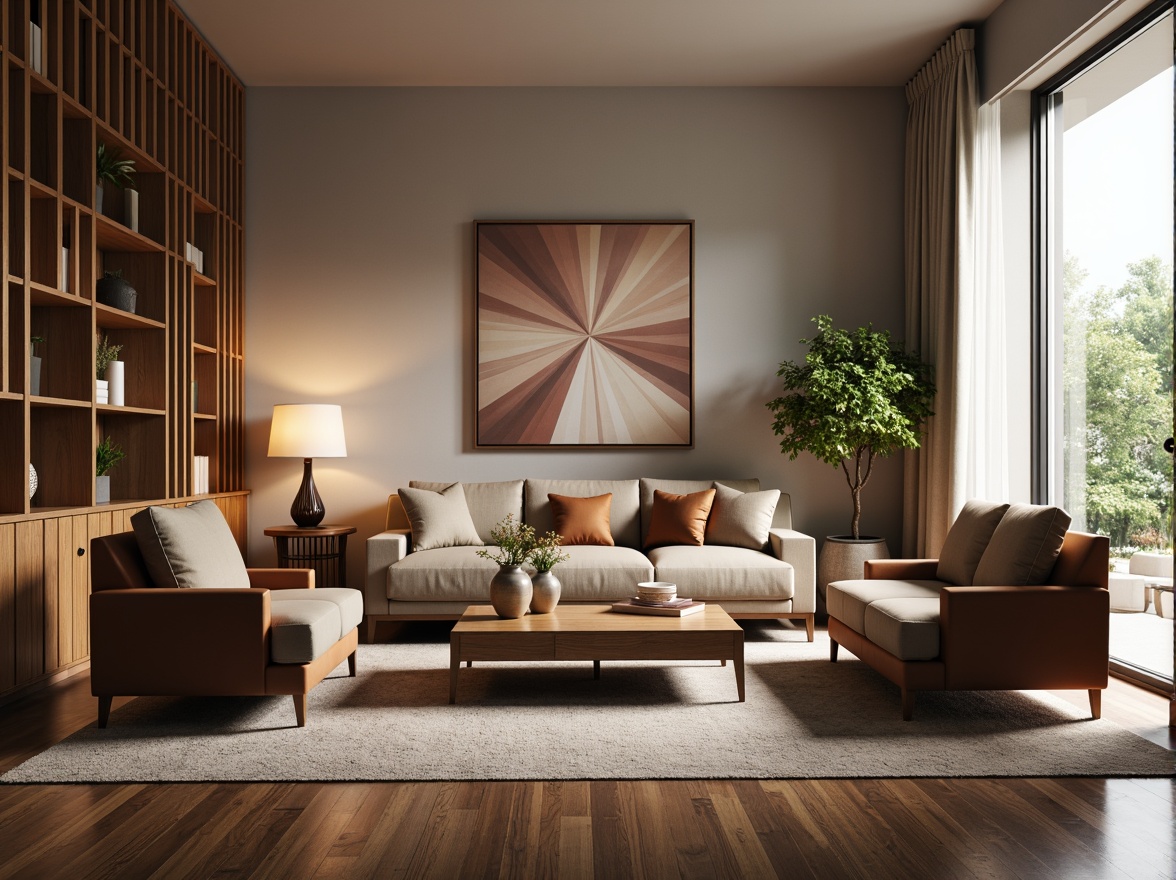 Prompt: Cozy living room, plush sofas, velvet armchairs, wooden coffee tables, soft rugs, warm lighting, floor lamps, elegant vases, fresh flowers, comfortable pillows, modern art pieces, large windows, natural light, sheer curtains, minimalist decor, luxurious fabrics, subtle patterns, earthy tones, inviting atmosphere, relaxing ambiance, 1/1 composition, shallow depth of field, realistic textures.