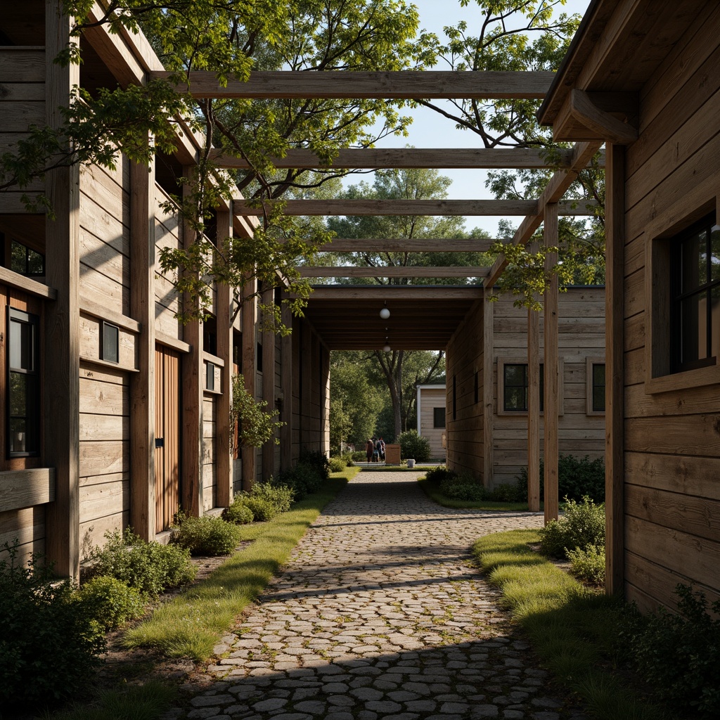 Prompt: Earthy tones, weathered wood accents, distressed textures, vintage metal elements, natural stone walls, moss-covered paths, forest surroundings, warm sunlight filtering, soft shadows, 1/1 composition, shallow depth of field, realistic materials, ambient occlusion.