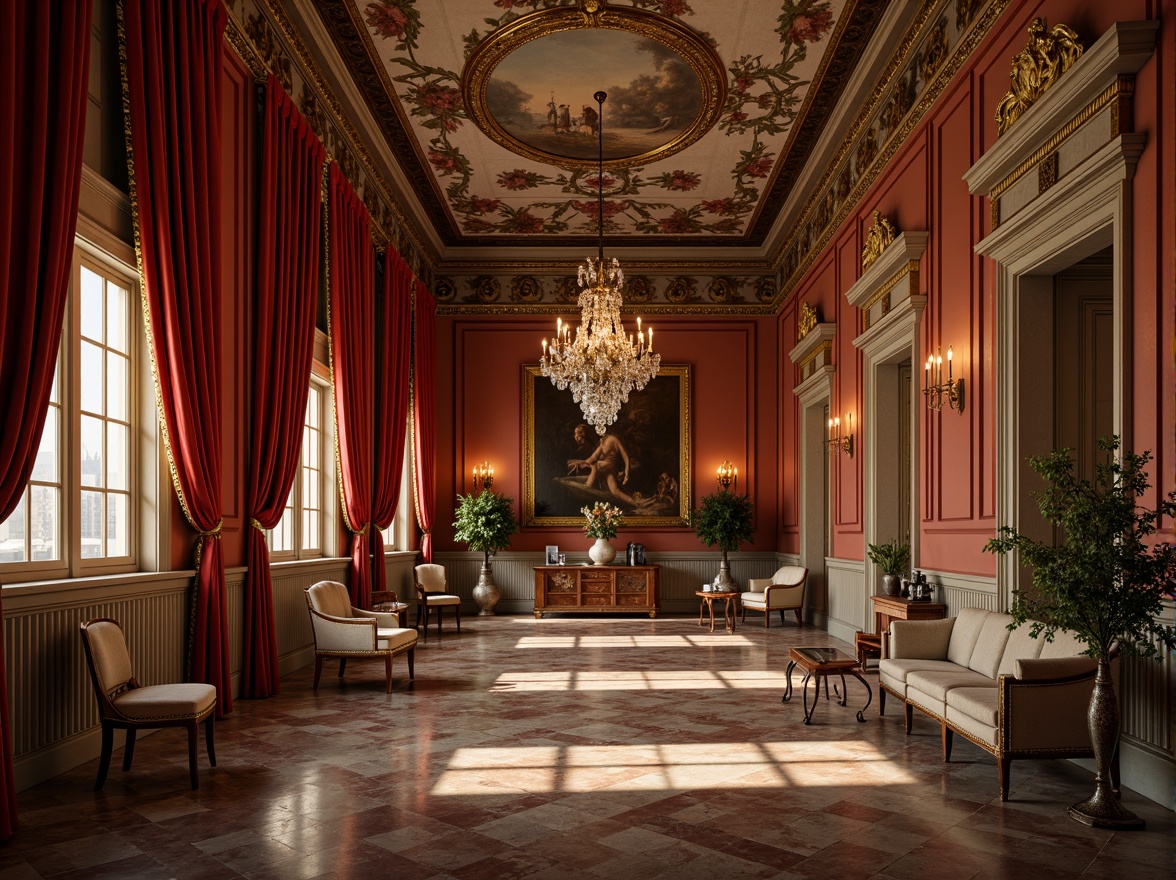 Prompt: Rich velvet drapes, ornate golden frames, lavish marble floors, warm terracotta walls, opulent crystal chandeliers, luxurious silk fabrics, intricate fresco ceilings, classic Renaissance architecture, vintage Italianate style, majestic stone columns, soft candlelight, dramatic chiaroscuro, subtle sfumato, 1/2 composition, atmospheric perspective, realistic textures, ambient occlusion.