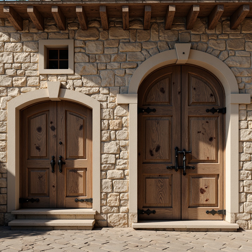 Prompt: Rustic stone walls, worn wooden doors, ornate metal hinges, distressed finishes, vintage hardware, decorative cornices, intricate moldings, grand archways, textured brick facades, earthy color palette, natural materials, warm ambient lighting, shallow depth of field, 1/2 composition, realistic textures, ambient occlusion.