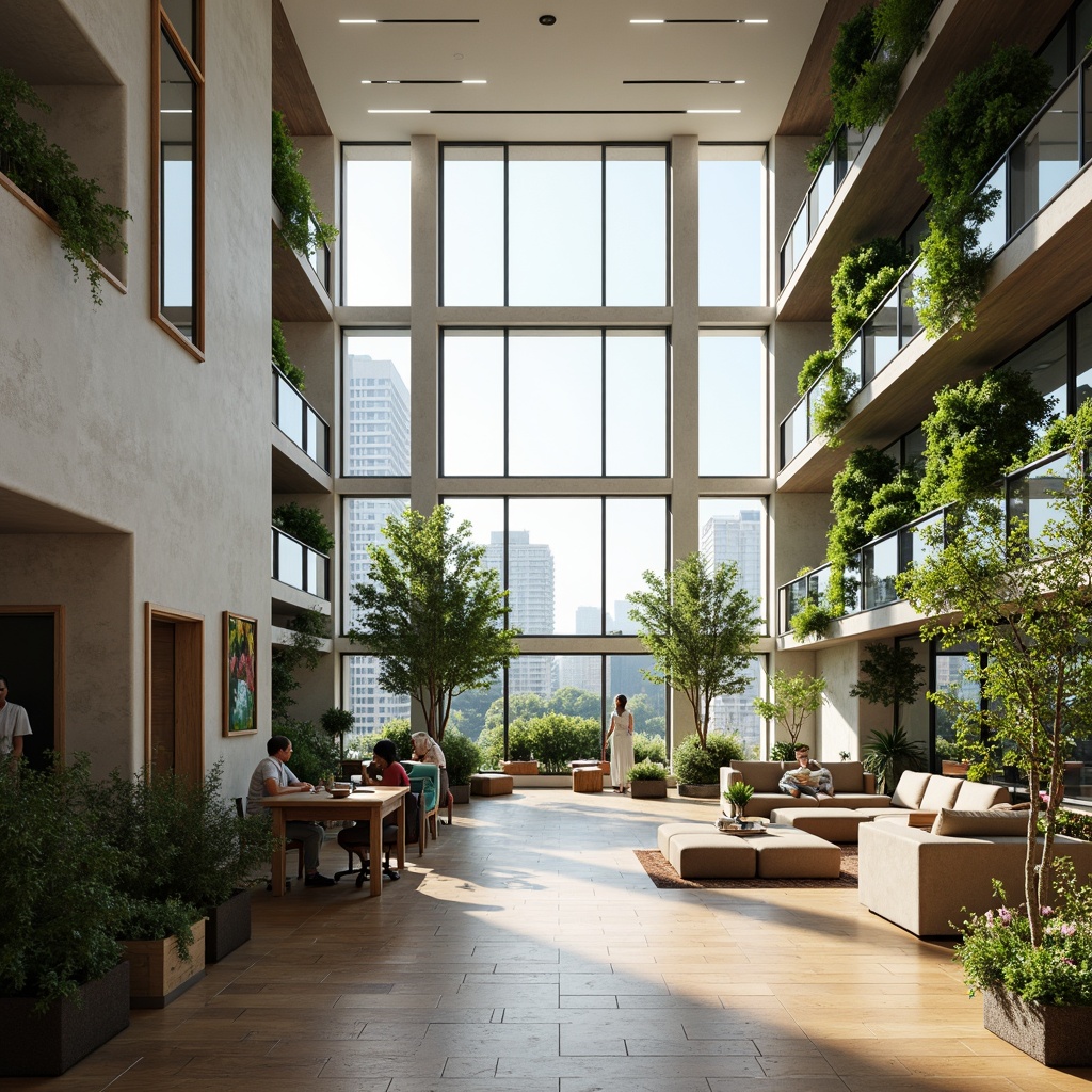 Prompt: Spacious interior, high ceilings, floor-to-ceiling windows, natural light pouring in, airy atmosphere, minimal ornamentation, sleek modern furniture, polished wooden floors, open-plan living area, flowing spaces, seamless transitions, abundant greenery, potted plants, vertical gardens, urban oasis feel, soft diffused lighting, shallow depth of field, 1/1 composition, wide-angle lens, realistic textures, ambient occlusion.