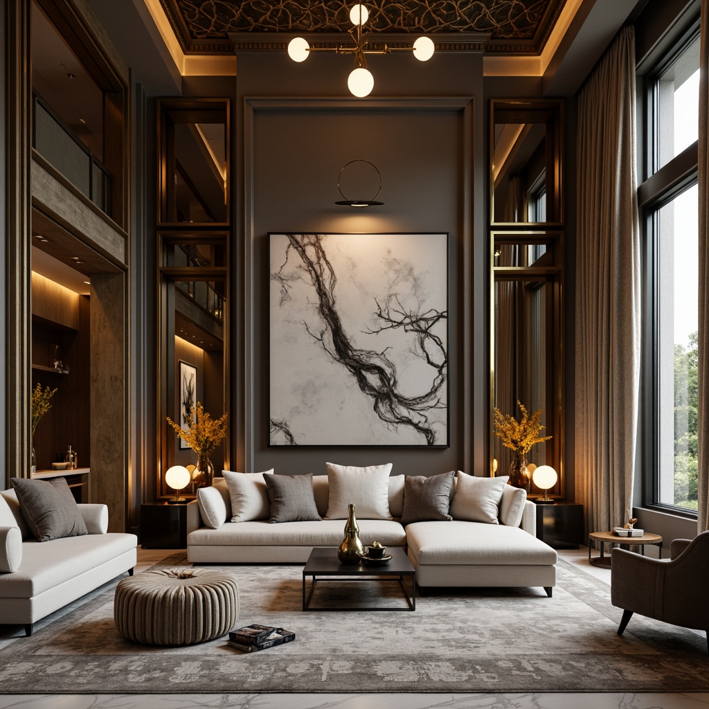 Prompt: Luxurious interior, harmonizing silver accents, bronze metallic tones, soft warm lighting, elegant furniture, sophisticated decor, lavish textiles, rich velvet fabrics, ornate accessories, modern minimalist architecture, sleek lines, polished marble floors, ambient occlusion, shallow depth of field, 3/4 composition, realistic reflections, high-end luxury feel.