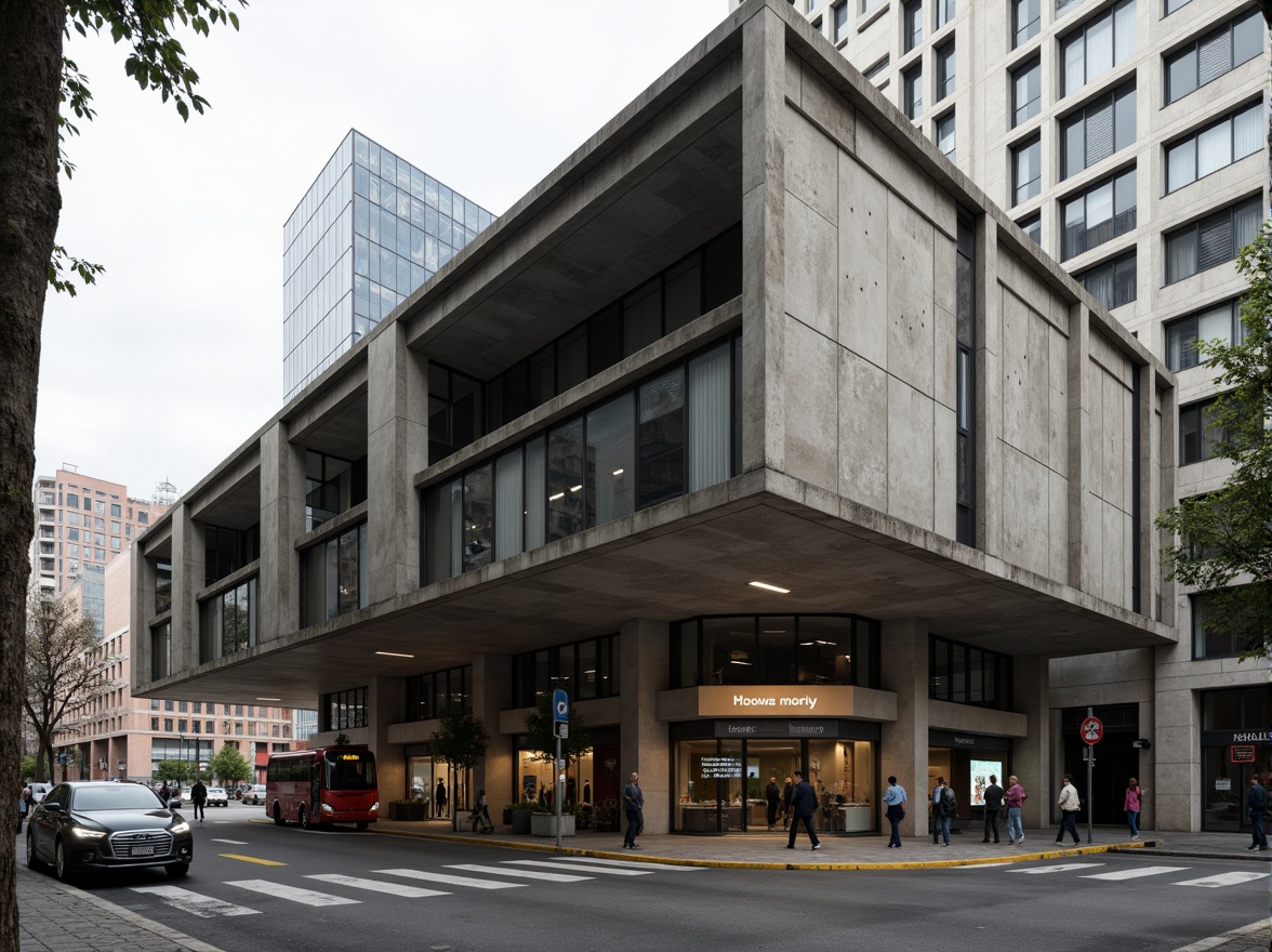 Prompt: Rugged bus station, brutalist architecture, raw concrete walls, exposed ductwork, industrial pipes, steel beams, functional design, minimalist aesthetic, urban landscape, busy streets, asphalt roads, city sounds, natural light, dramatic shadows, low-key color palette, weathered textures, rough-hewn stone, angular forms, monumental scale, imposing fa\u00e7ade, cantilevered roofs, geometric patterns, bold typography, urban grittiness, high-contrast lighting, deep depth of field, 2/3 composition, cinematic atmosphere.