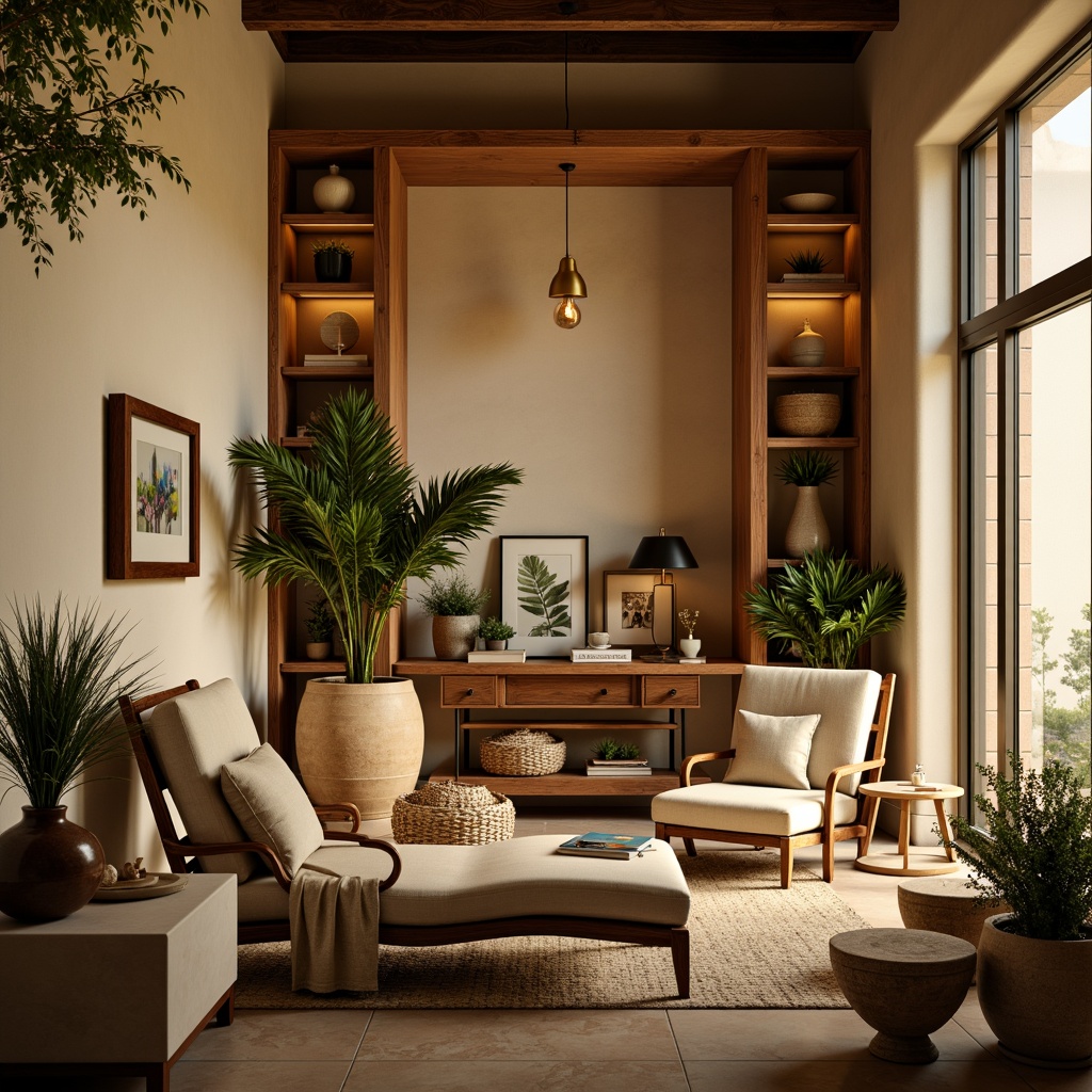 Prompt: Cozy reading nook, warm beige walls, plush velvet armchair, soft golden lighting, rich walnut wood accents, comfortable oversized pillows, natural woven baskets, earthy terracotta pots, lush greenery, calming water features, serene ambiance, gentle color transitions, 3/4 composition, shallow depth of field, realistic textures, ambient occlusion.