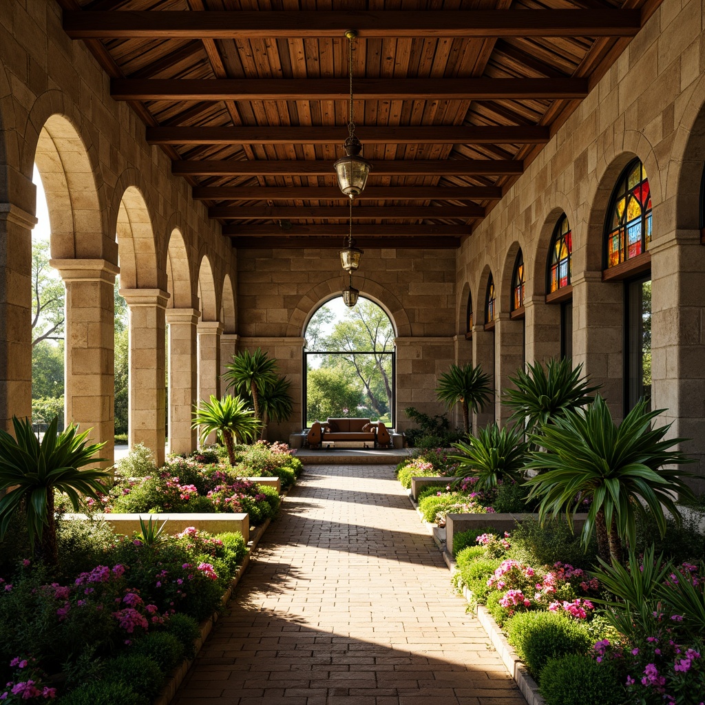 Prompt: Tropical monastery, lush greenery, exotic flowers, stone walls, wooden accents, curved arches, stained glass windows, ornate carvings, tranquil courtyards, serene water features, natural stone pathways, rustic brick buildings, tropical hardwood floors, vaulted ceilings, warm golden lighting, shallow depth of field, 1/1 composition, intimate atmosphere, realistic textures, ambient occlusion.Please let me know if this meets your requirements!