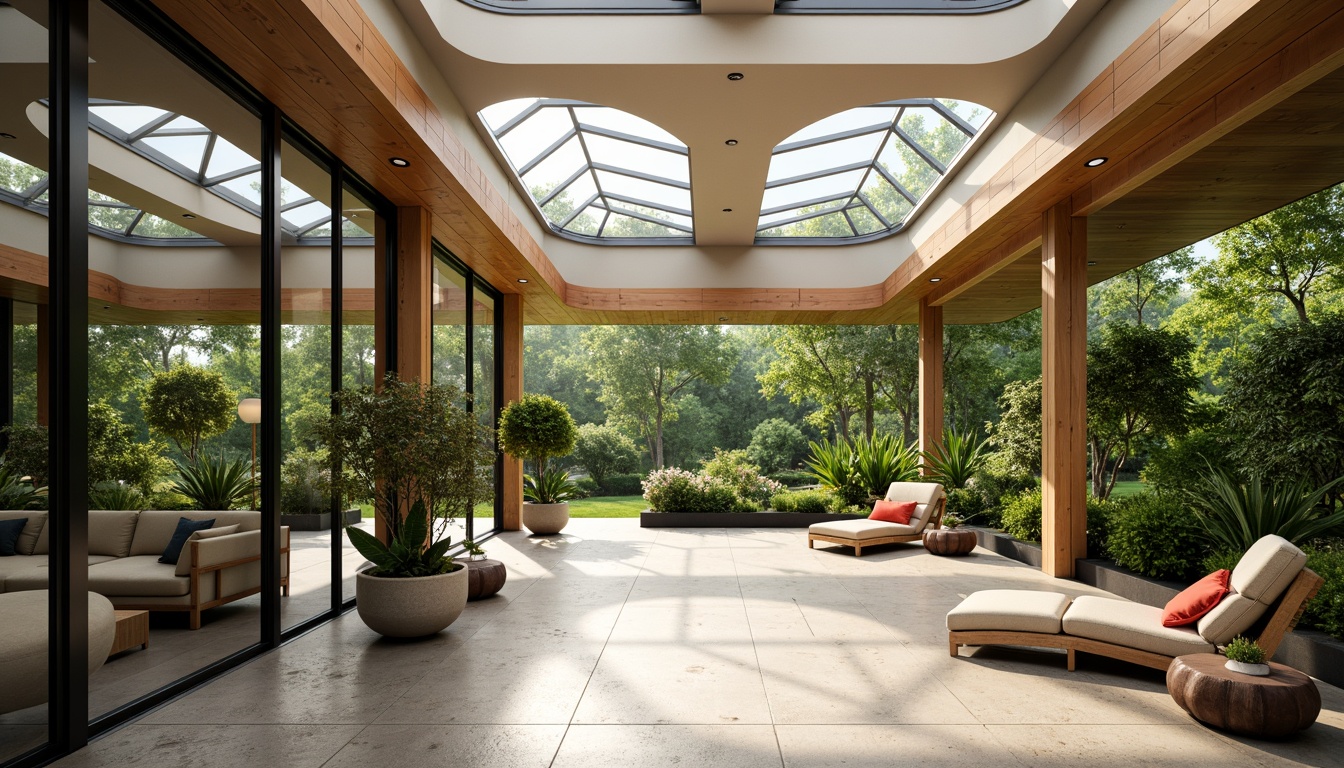 Prompt: Sleek Asian-inspired sunroom, large windows, sliding glass doors, natural stone flooring, bamboo accents, minimalist decor, lush greenery, vibrant plants, skylights, clerestory windows, soft warm lighting, diffused sunlight, shallow depth of field, 1/1 composition, panoramic view, realistic textures, ambient occlusion.