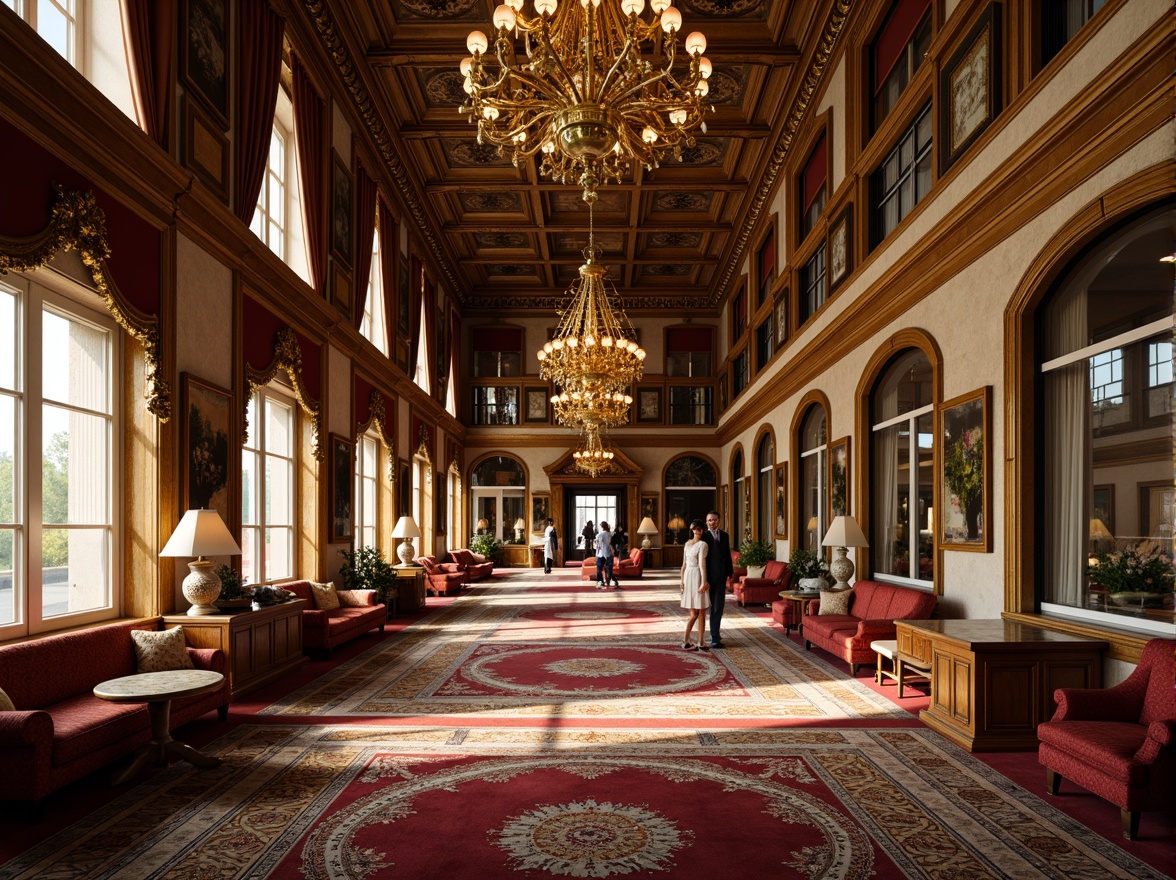 Prompt: Ornate palace, grandiose architecture, lavish furnishings, intricately patterned rugs, ornamental lighting fixtures, gilded frames, luxurious fabrics, rich velvet drapes, carved wooden accents, delicate ceramics, majestic chandeliers, warm golden lighting, shallow depth of field, 1/1 composition, symmetrical balance, realistic textures, ambient occlusion.