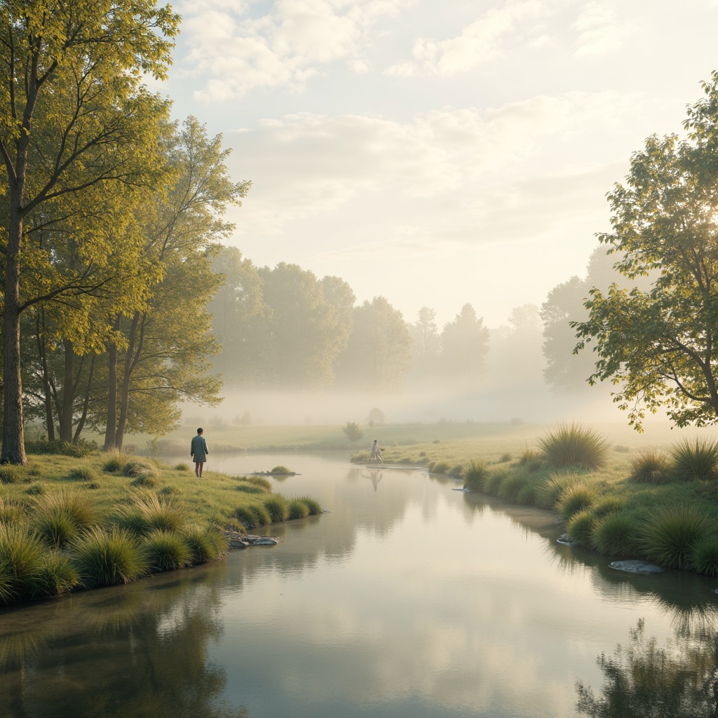 Prompt: Soft pastel hues, calming atmosphere, serene natural surroundings, gentle lake reflections, misty morning light, warm beige tones, soothing blue-green colors, earthy terracotta shades, creamy whites, rich wood textures, subtle gradient transitions, harmonious color balance, analogous color scheme, 2.5D composition, atmospheric perspective, soft focus blur, warm golden lighting, realistic material finishes.