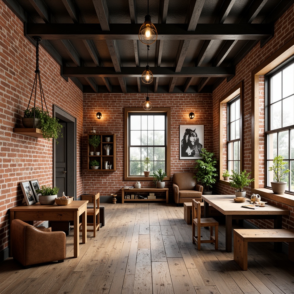 Prompt: Exposed brick walls, metal beams, reclaimed wood floors, industrial-style kids' room, modern minimalist decor, creative lighting fixtures, Edison bulb pendants, metal cage shades, vintage-inspired sconces, rustic wooden tables, distressed leather chairs, urban loft atmosphere, warm cozy ambiance, softbox lighting, 3/4 composition, realistic textures, ambient occlusion.