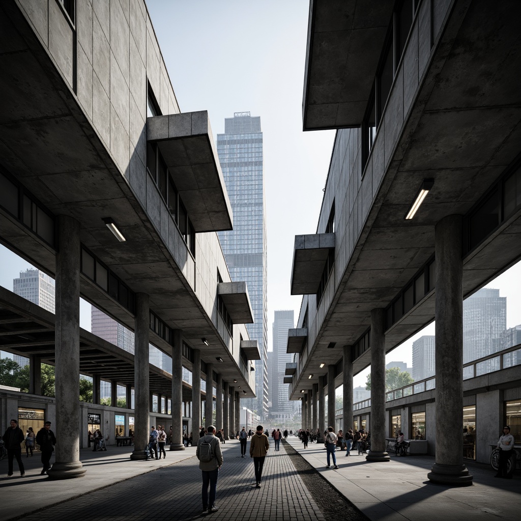 Prompt: Rugged bus station, brutalist architecture, raw concrete walls, exposed ductwork, industrial-style lighting fixtures, metal beams, cantilevered roofs, angular forms, fortress-like structures, urban landscape, busy streets, crowded platforms, modern transportation hubs, functional design, utilitarian aesthetic, monochromatic color scheme, dramatic shadows, high contrast lighting, dynamic composition, cinematic angles, gritty textures, ambient occlusion.