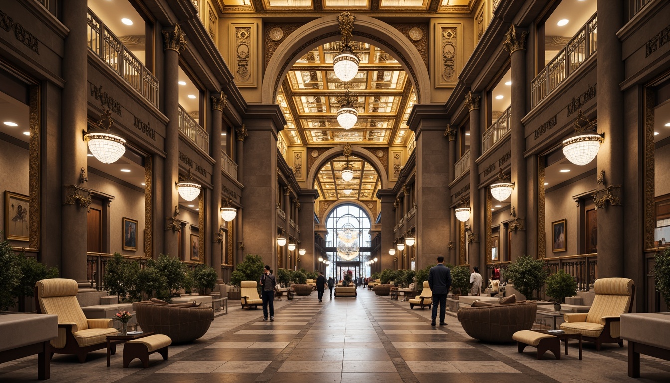 Prompt: Grandiose bank facade, ornate columns, carved stone details, majestic entrance archways, symmetrical composition, classical pilasters, intricate moldings, gilded accents, lavish chandeliers, polished marble floors, grand staircases, regal balconies, stately clock towers, subtle warm lighting, shallow depth of field, 1/2 composition, realistic textures, ambient occlusion.