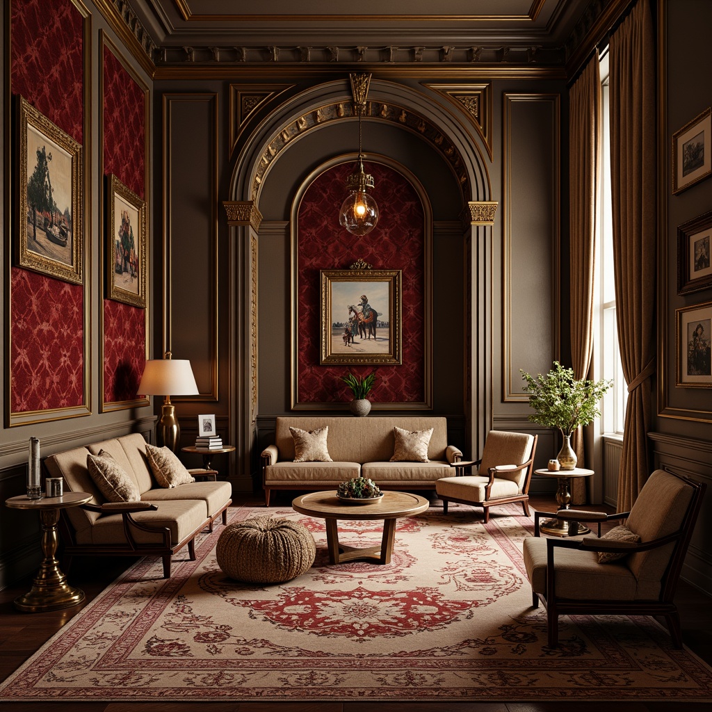 Prompt: Intricate ornamental patterns, luxurious fabrics, opulent furniture, grandiose architectural elements, lavish decorations, rich textures, metallic accents, sophisticated color palette, high-end materials, elegant curves, refined lines, dramatic lighting, shallow depth of field, 1/2 composition, cinematic perspective, photorealistic rendering, subtle ambient occlusion.