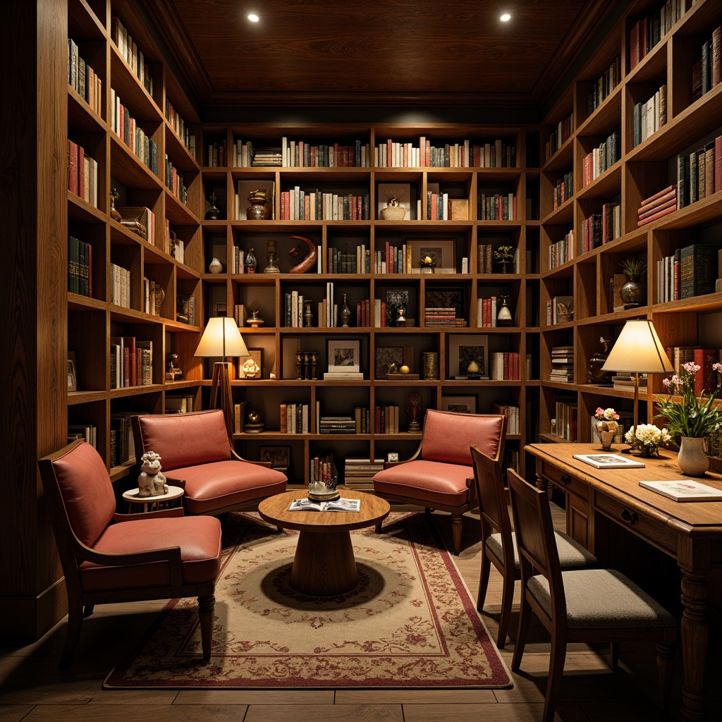 Prompt: Cozy bookstore interior, warm wooden shelves, vintage book displays, comfortable reading nooks, soft cushioned chairs, rustic wooden tables, earthy tone walls, rich leather-bound books, golden metal lamps, warm soft lighting, subtle texture overlays, 1/1 composition, intimate atmosphere, realistic material reflections, atmospheric mist effect.