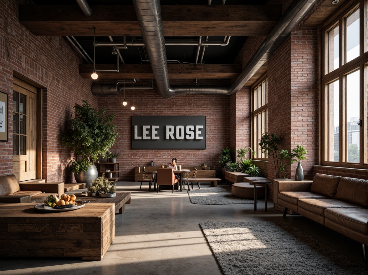 Prompt: Exposed brick walls, industrial metal pipes, reclaimed wood accents, functional typography, geometric shapes, primary color palette, minimalist decor, urban cityscape, abandoned factory background, distressed textures, cinematic lighting, low-key ambiance, shallow depth of field, 1/2 composition, realistic render, atmospheric effects.