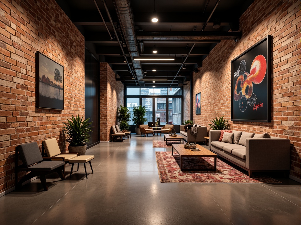 Prompt: Industrial chic interior, exposed brick walls, polished concrete floors, minimalist decor, functional furniture, geometric patterns, bold color schemes, innovative lighting solutions, LED strips, neon accents, metallic fixtures, sleek lines, abstract artwork, urban loft atmosphere, dramatic shadows, high contrast lighting, 1/1 composition, realistic textures, ambient occlusion.