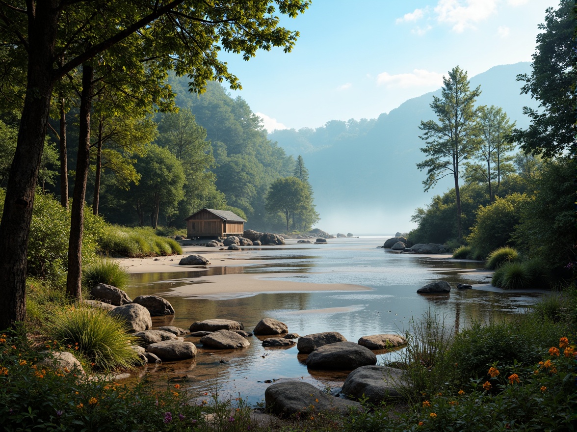 Prompt: Earthy forest floor, mossy green tones, weathered wood accents, sky blue reflections, misty foggy mornings, warm sandy beaches, driftwood grey textures, blooming wildflowers, rustic stone formations, soft morning light, gentle cloud shadows, 1/2 composition, realistic color grading, ambient occlusion.