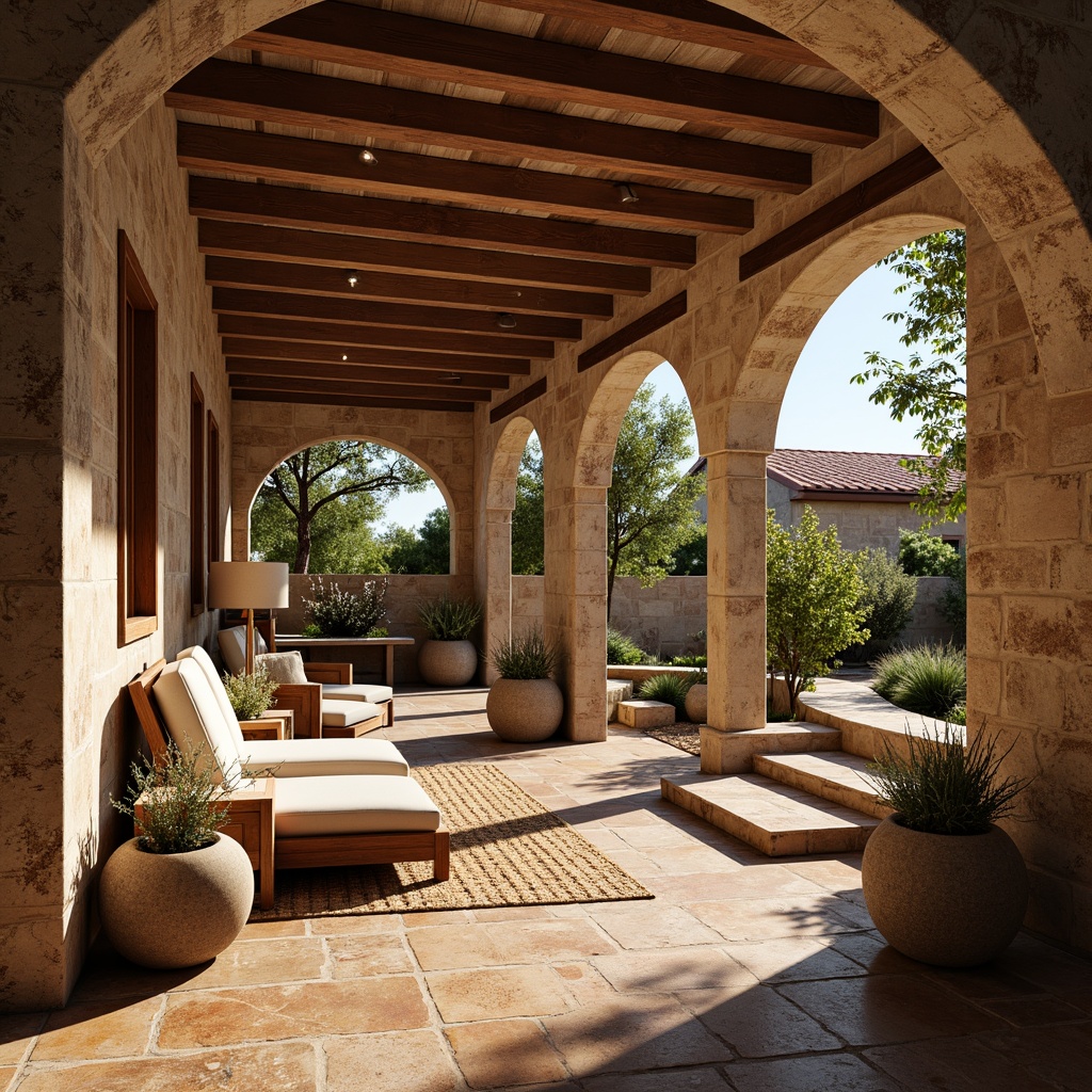 Prompt: Warm Mediterranean villa, rustic stone walls, arched windows, terracotta roofs, sun-kissed courtyards, olive trees, vibrant bougainvillea, soft warm lighting, natural materials, distressed wood accents, earthy color palette, ceramic tile flooring, handmade terracotta tiles, rustic stone pavers, woven fiber rugs, plush area rugs, ambient shadows, 1/1 composition, realistic textures, subtle depth of field.