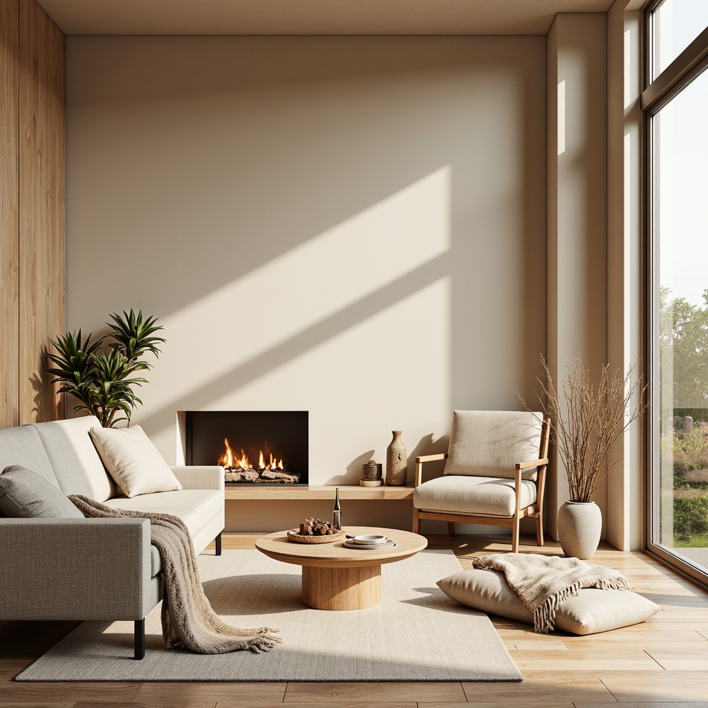 Prompt: Rich Scandinavian interior, heliotrope accents, warm beige walls, light wooden floors, minimalist furniture, sleek lines, natural textiles, cozy throw blankets, soft candlelight, pastel color palette, delicate patterns, subtle gradients, ambient shadows, 1/1 composition, shallow depth of field, realistic rendering.