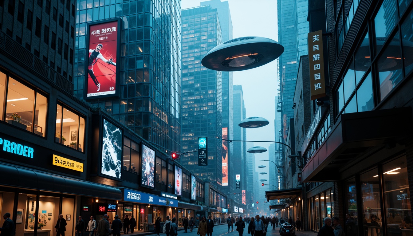 Prompt: Futuristic cityscape, neon-lit skyscrapers, metallic surfaces, holographic advertisements, iridescent glass towers, levitating transportation pods, cyberpunk alleys, dark mysterious shadows, high-tech gadgetry, virtual reality interfaces, sleek chrome accents, glowing blue circuits, intricate mechanical details, atmospheric fog effects, cinematic lighting, 1/2 composition, shallow depth of field, futuristic typography, abstract fractal patterns.