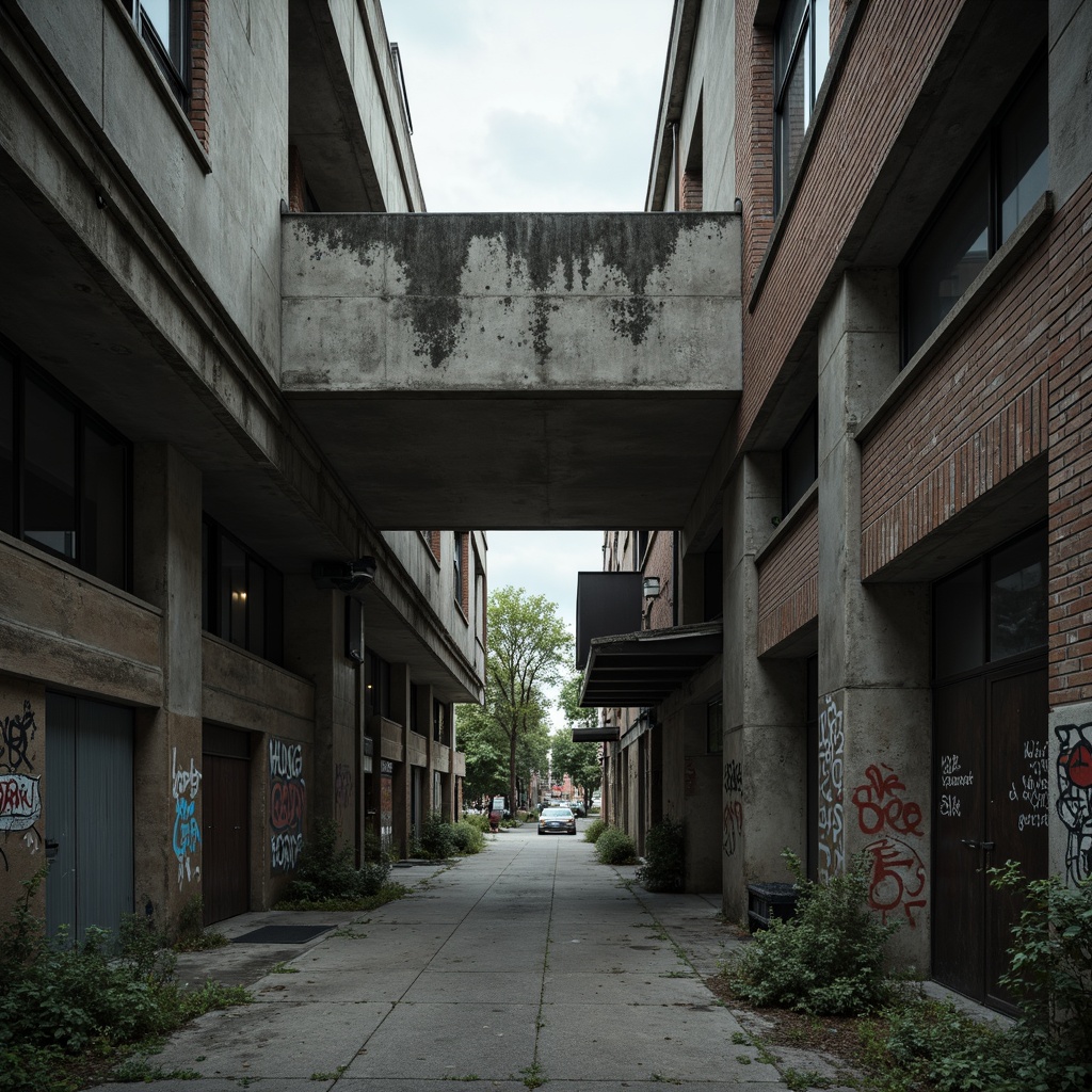 Prompt: Rough concrete textures, industrial grey tones, weathered steel beams, exposed ductwork, brutalist architecture, raw unfinished surfaces, urban decay, abandoned factories, distressed brick walls, crumbling plaster, faded graffiti, rusty metal accents, worn wooden planks, neglected alleys, bleak cityscapes, overcast skies, dramatic shadows, high contrast lighting, cinematic atmosphere.Please note that this is just one possible interpretation of a color palette for Brutalism, and there are many other directions that could be taken depending on the specific vision and goals of the project.