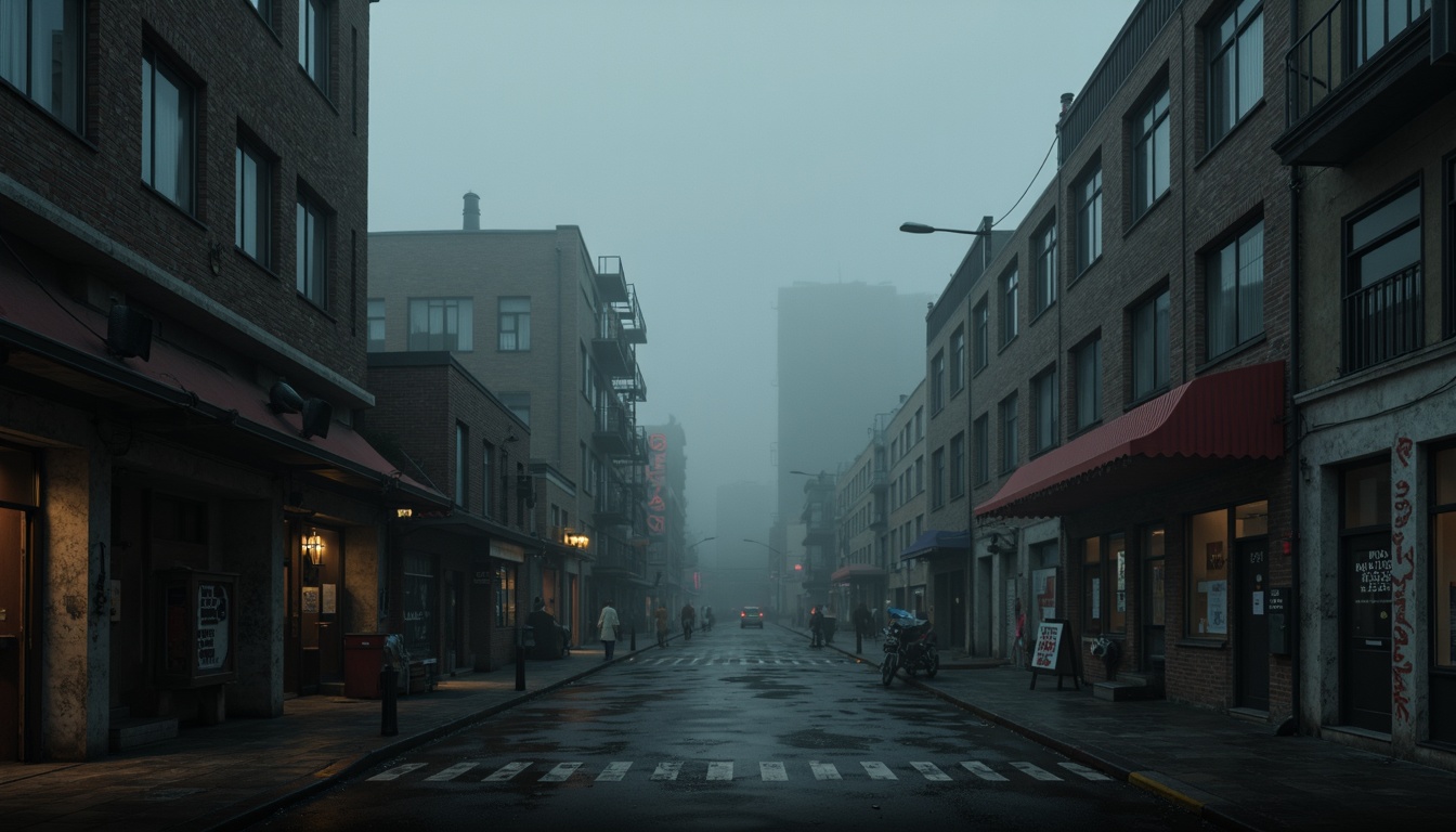 Prompt: Moody atmospheric scenery, dark gray tones, mysterious fog, industrial urban landscape, abandoned factories, distressed textures, metallic accents, neon lights, gritty urban feel, cinematic lighting, shallow depth of field, 1/2 composition, dramatic shadows, high contrast ratio, rich color grading, atmospheric perspective.