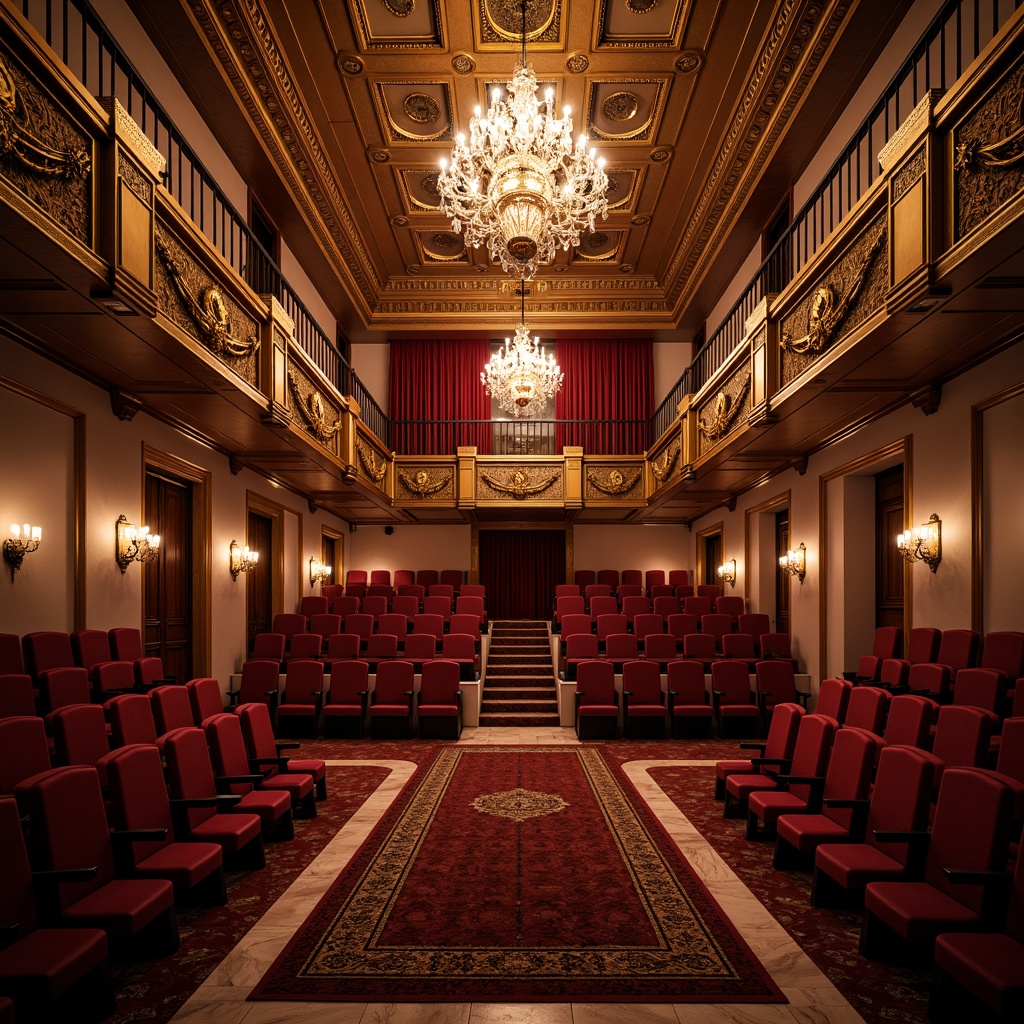 Prompt: Luxurious velvet seats, ornate golden balconies, crimson red curtains, grand chandeliers, Baroque-inspired architectural details, opulent box seats, sweeping staircases, polished marble floors, intricate moldings, soft warm lighting, dramatic spotlights, 1/1 composition, low-angle shot, realistic textures, ambient occlusion.