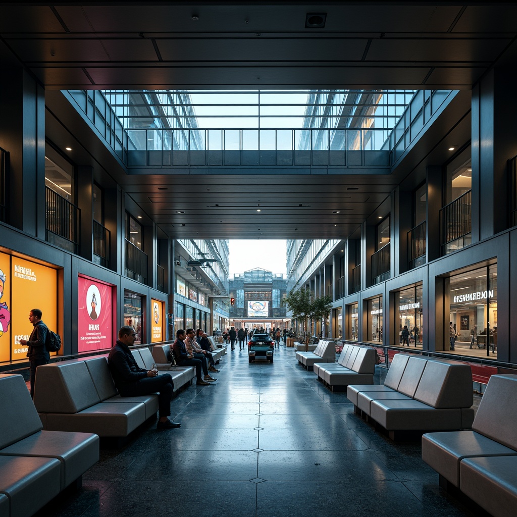 Prompt: Futuristic metro station, sleek modern architecture, high ceilings, large windows, natural light pouring in, dynamic LED lighting systems, colorful neon signs, futuristic elevator systems, metallic surfaces, minimalist benches, urban cityscape views, rush hour crowds, busy pedestrian traffic, abstract geometric patterns, moody atmospheric lighting, dramatic shadows, 1/1 composition, low-angle shot, cinematic ambiance.