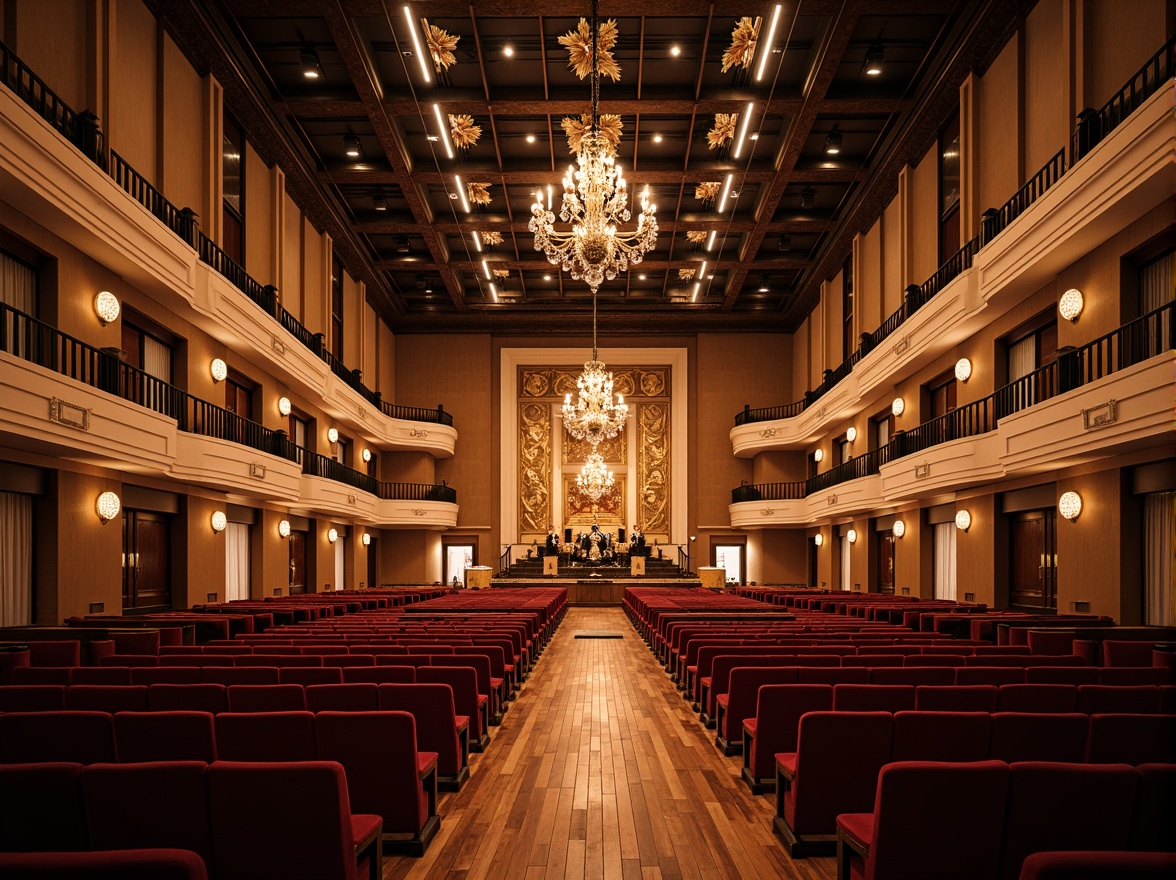 Prompt: Grand concert hall, luxurious velvet seats, ornate chandeliers, polished wooden floors, acoustic panels, soundproofing materials, flexible stage configurations, professional lighting systems, adjustable audience seating, accessible wheelchair ramps, elegant foyer spaces, modern minimalist decor, warm intimate ambiance, soft spotlighting, shallow depth of field, 1/2 composition, realistic textures, ambient occlusion.