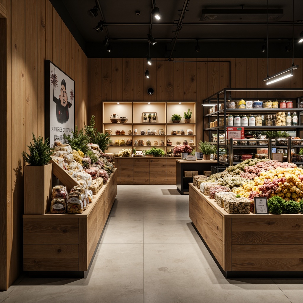 Prompt: Minimalist grocery store interior, soft warm lighting, gentle shadows, clean lines, simple shelving units, neutral color palette, matte finishes, subtle branding elements, modern industrial decor, polished concrete floors, sleek metal racks, minimalist product displays, ambient occlusion, shallow depth of field, 3/4 composition, natural textures, realistic reflections.