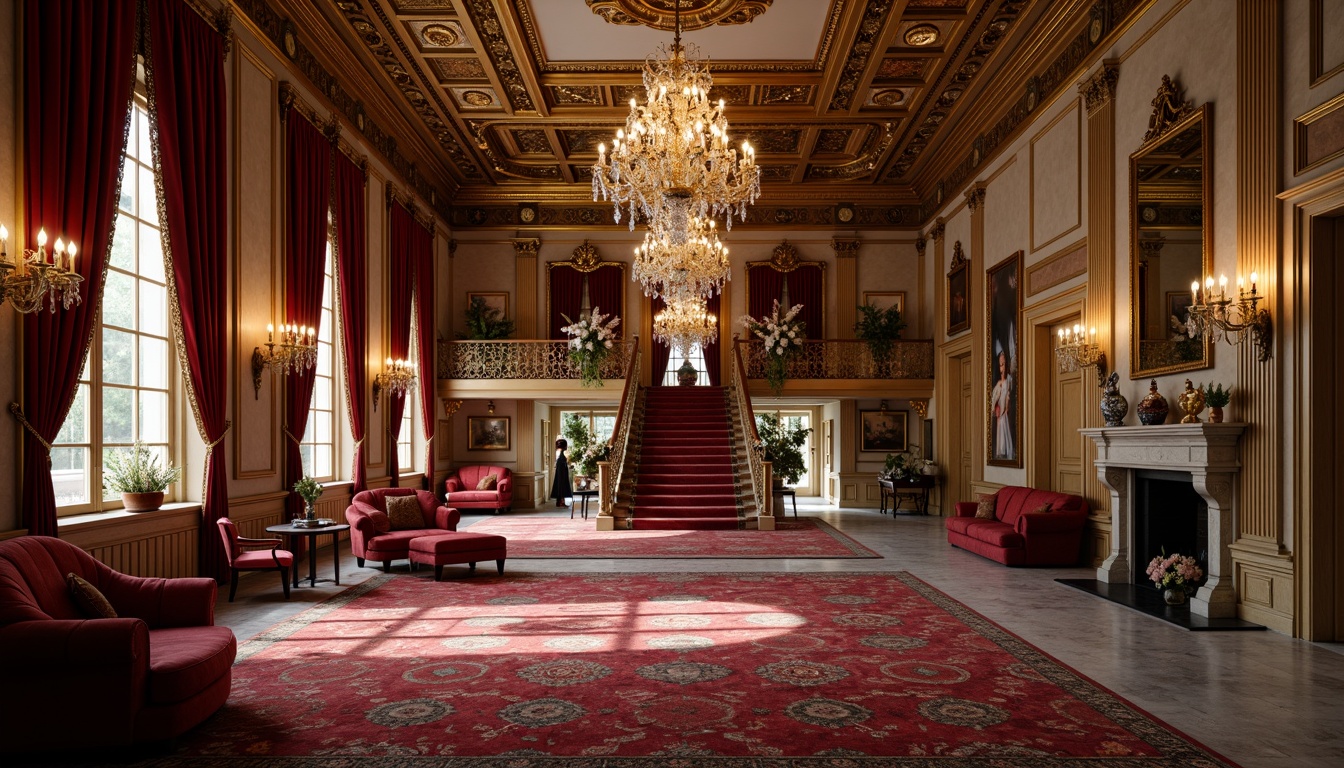 Prompt: Luxurious mansion, opulent chandeliers, intricate moldings, grand staircase, lavish furnishings, rich velvet drapes, ornate gold accents, crystal glassware, marble floors, regal red carpets, baroque patterns, soft warm lighting, shallow depth of field, 1/1 composition, realistic textures, ambient occlusion.